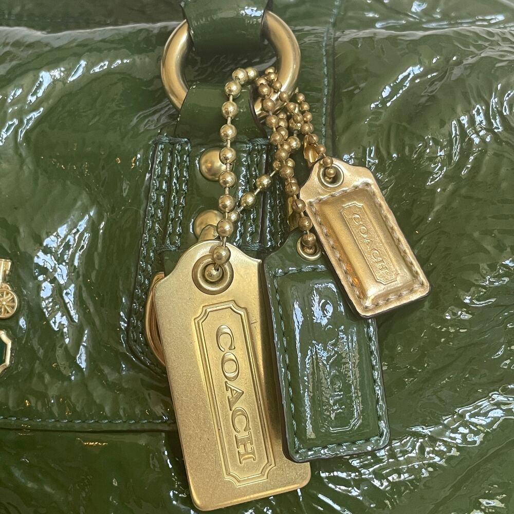 Coach Madison Sabrina Satchel 12948 | Forest Green Crinkle Patent Leather, Rare - Picture 4 of 9